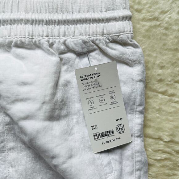 NWT Athleta | Retreat High Waisted Wide Leg White Linen Pants | Plus Size 22 - Picture 4 of 7